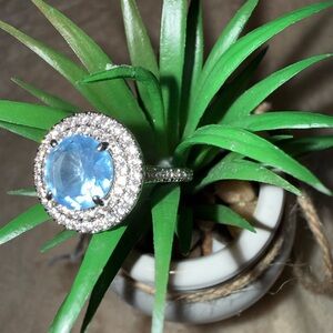 Bomb Party - Dazzling Silver Ring with Lab Created Topaz - Size 8